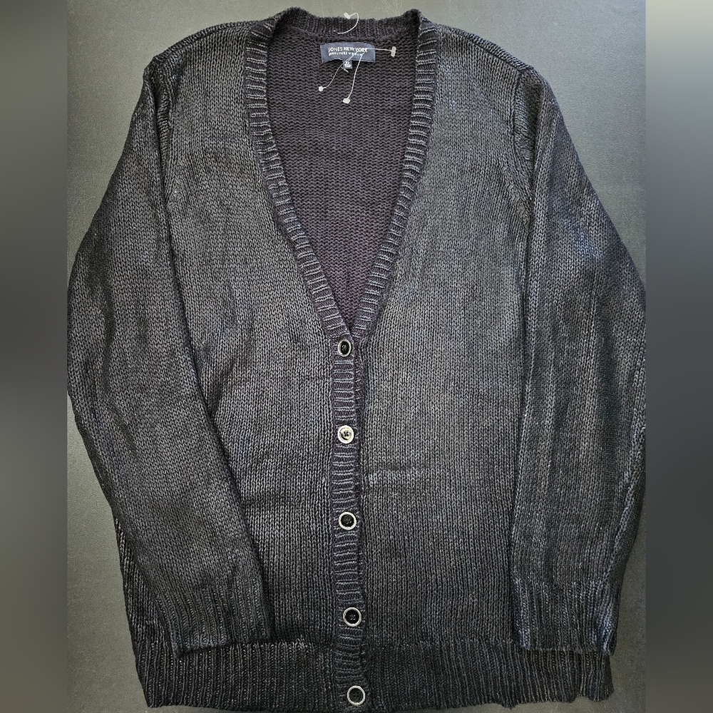 Jones New York Signature Woman Shiny Black Cardigan - NWOT - Size 2XL